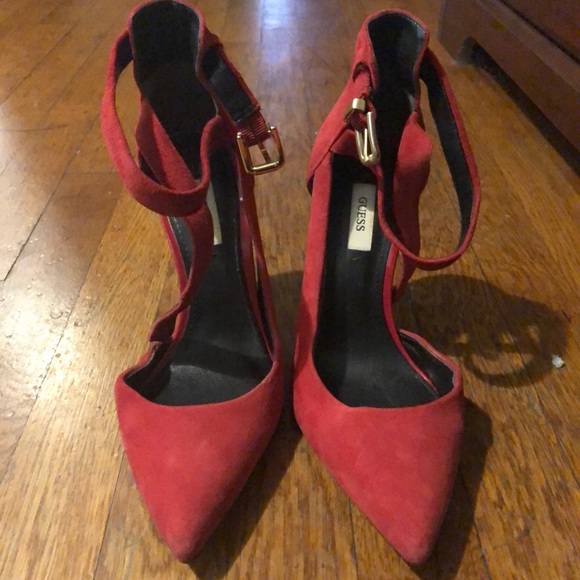 Red Suede Guess Ankle Strap Pump - Picture 2 of 2